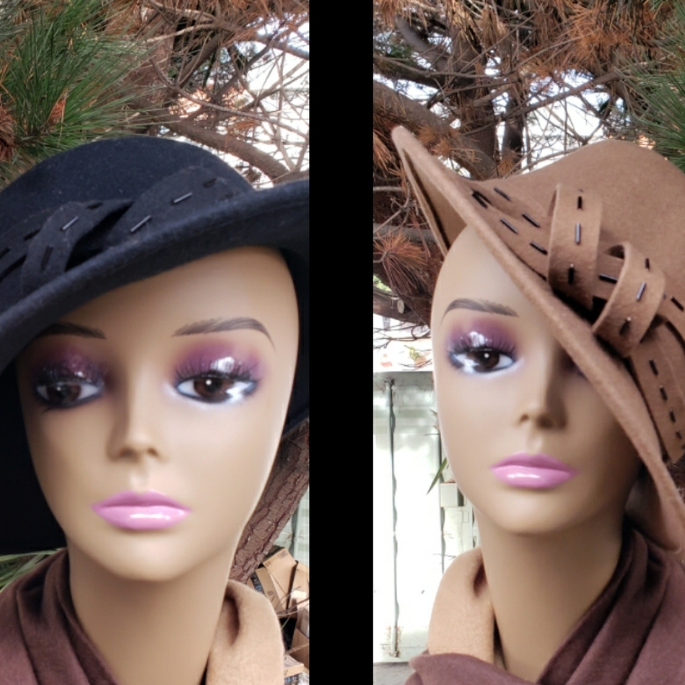 NWT 2-Retro Josette Felt Beaded Fedora Hats Half Price for- 2